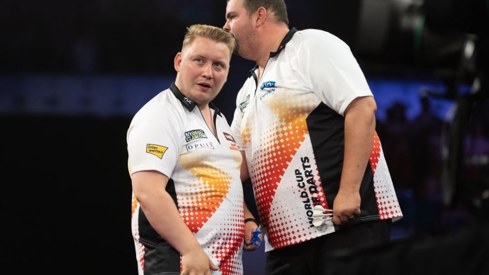 Gabriel Clemens and Martin Schindler during the 2023 World Cup of Darts
