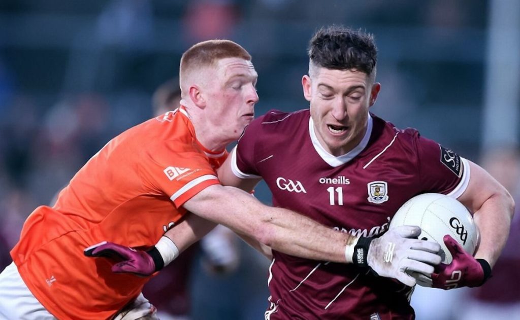 Galway and Armagh players contesting for the ball