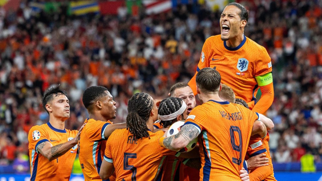 The Dutch team celebrating a goal against Turkey Euro 2024