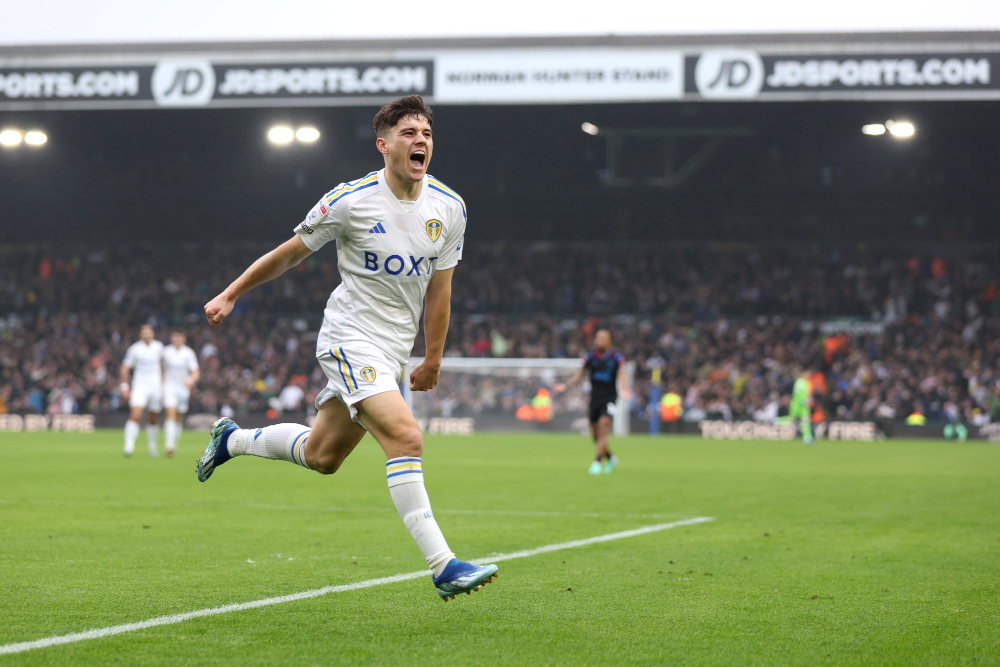 Daniel James celebrates a goal for Leeds United.