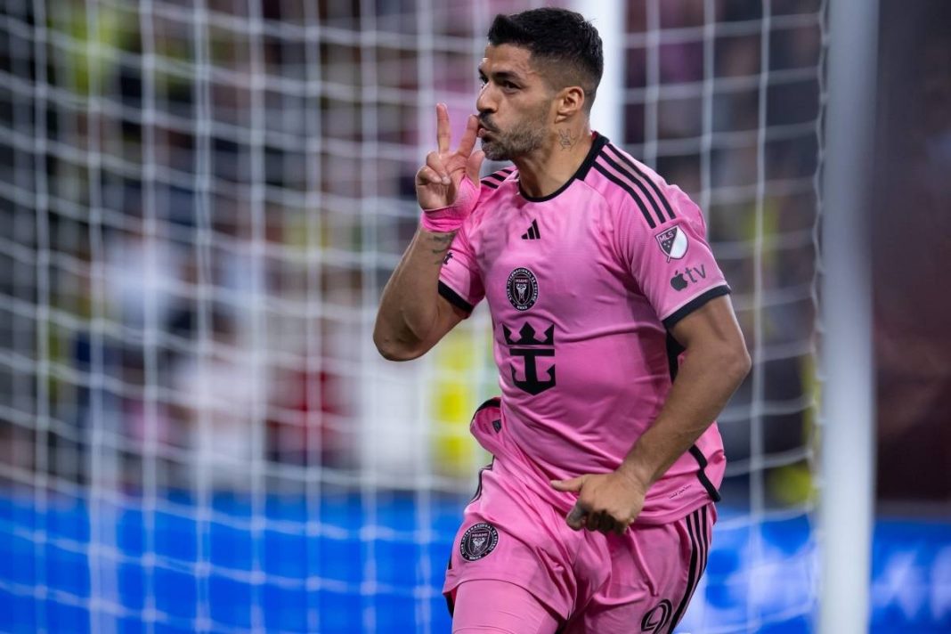 Luis Suarez celebrating a goal for Inter Miami