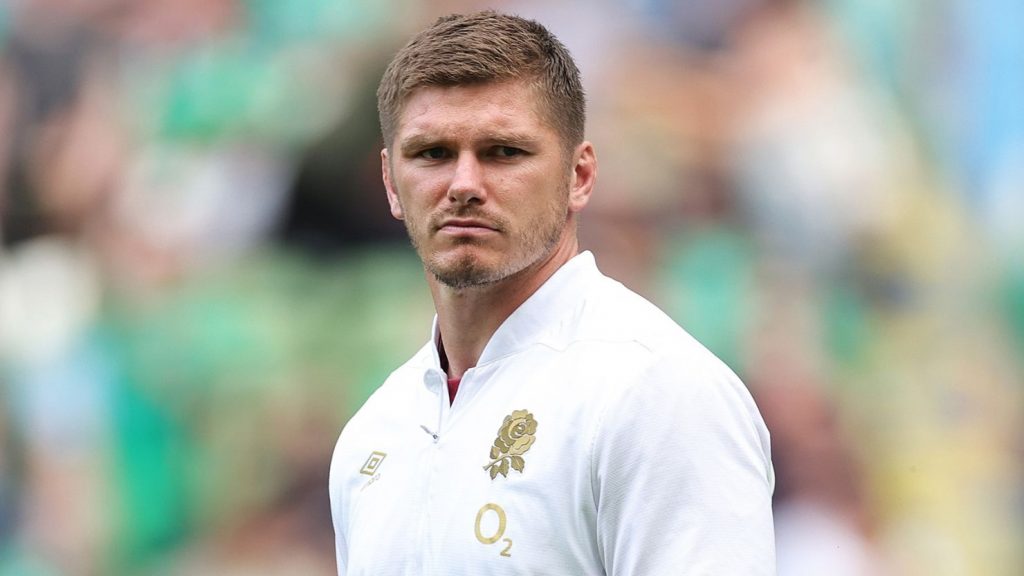 One of the highest-paid players in Rugby, Owen Farrell, grimacing before a game