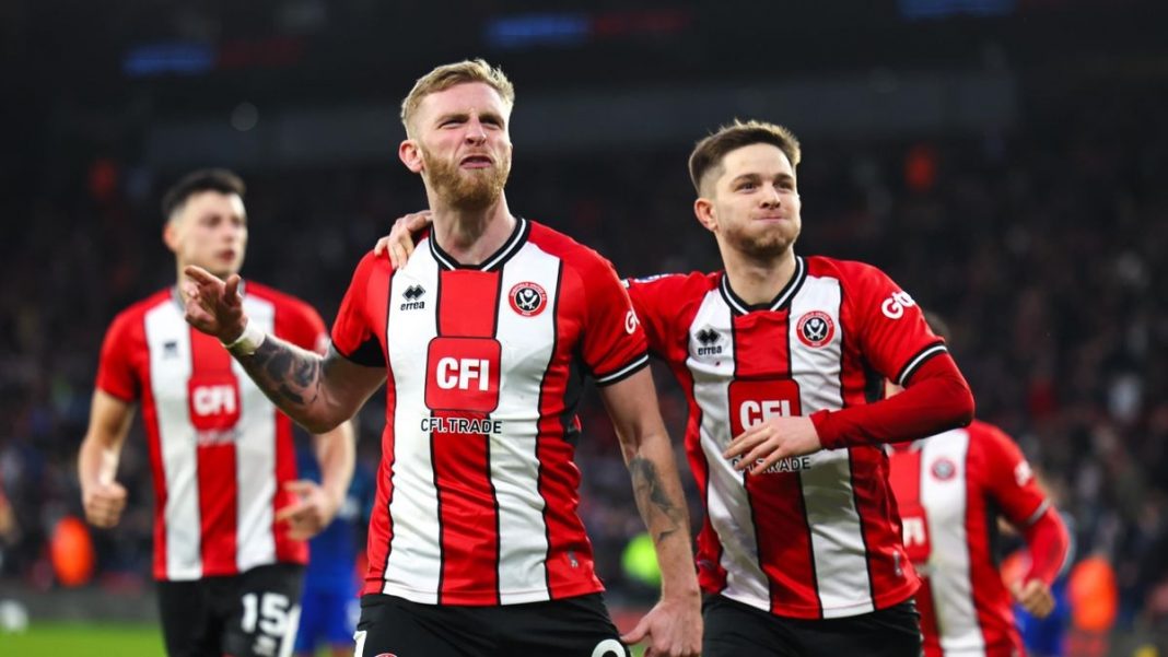 A photo of the Sheffield United players celebrating a goal