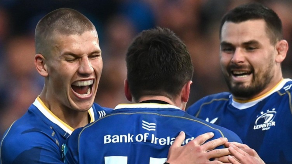 Leinster players celebrating.