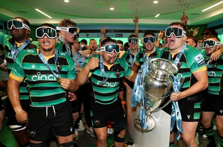 Northampton Saints celebrating their title win.